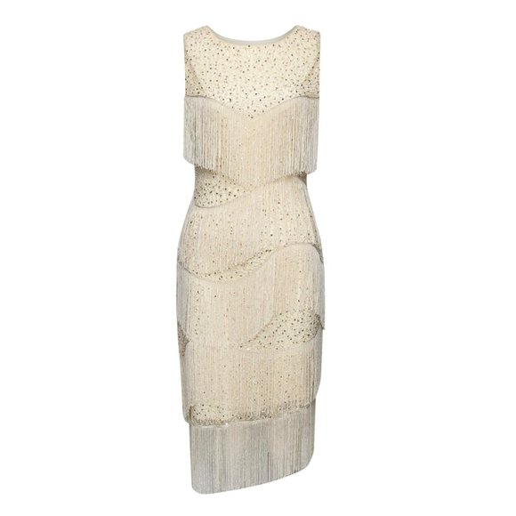 NWT Cream sequin beaded deco flapper dress - Picture 6 of 7